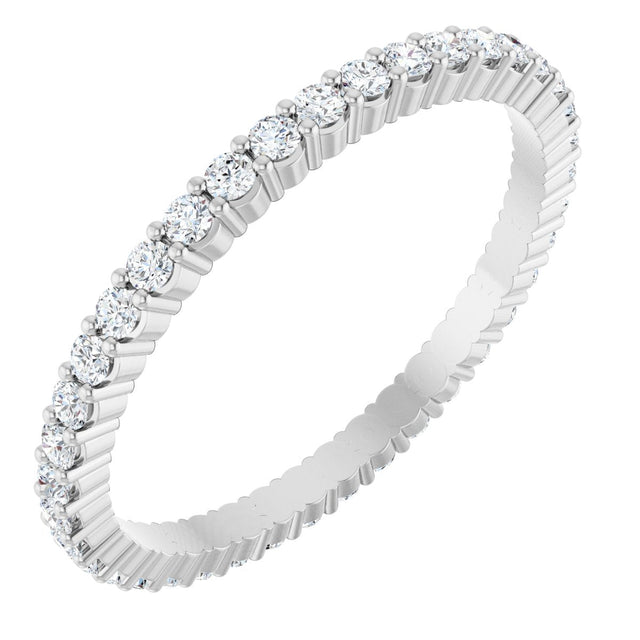 14K Gold Round Natural Diamond Shared-Prong Eternity Band – 1.5 mm Stones - White Gold