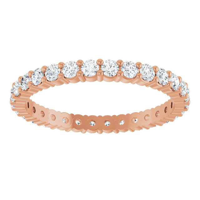 10K Gold Round Natural Diamond Shared-Prong Eternity Band – 2 mm Stones - Rose Gold - view 3