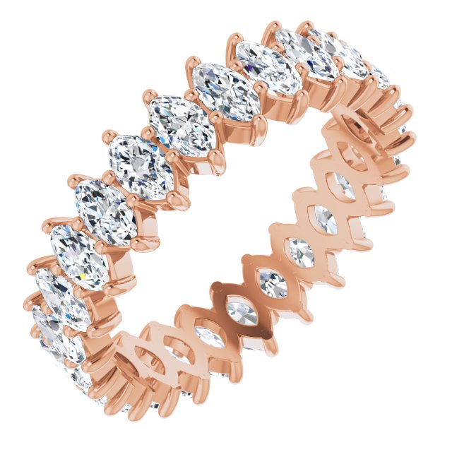 14K Gold Marquise Natural Diamond Shared-Prong Eternity Band – 4.5x2.5 mm Stones - Rose Gold