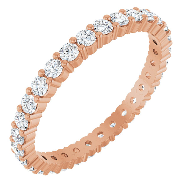 14K Gold Round Natural Diamond Shared-Prong Eternity Band – 2 mm Stones - Rose Gold