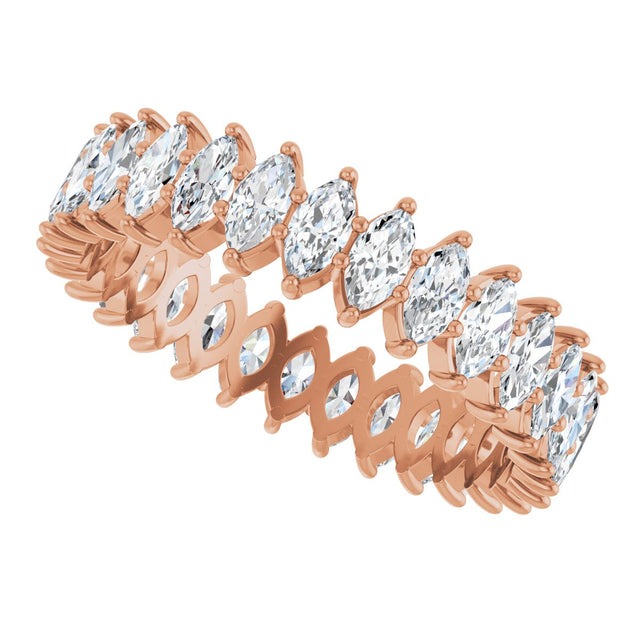 14K Gold Marquise Natural Diamond Shared-Prong Eternity Band – 4x2 mm Stones - Rose Gold - view 5