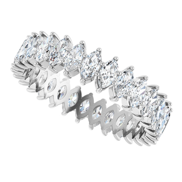 14K Gold Marquise Natural Diamond Shared-Prong Eternity Band – 4x2 mm Stones - White Gold - view 5