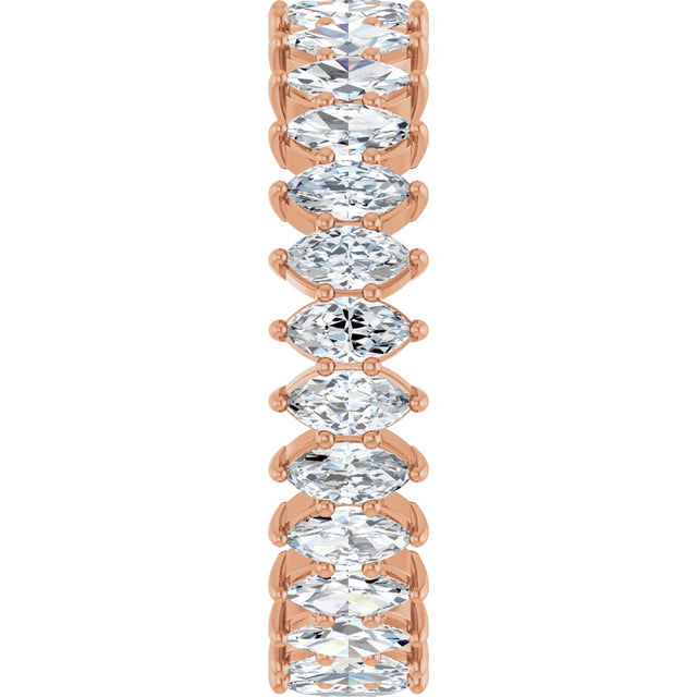 14K Gold Marquise Natural Diamond Shared-Prong Eternity Band – 4x2 mm Stones - Rose Gold - view 4