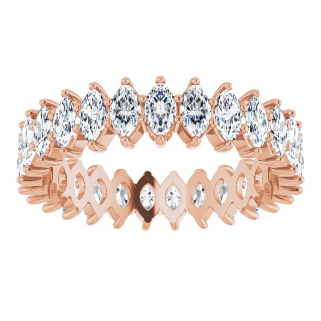 14K Gold Marquise Natural Diamond Shared-Prong Eternity Band – 4.25x2.25 mm Stones - Rose Gold - view 3