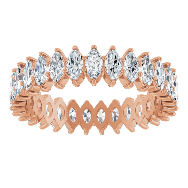 14K Gold Marquise Natural Diamond Shared-Prong Eternity Band – 4x2 mm Stones - Rose Gold - view 3