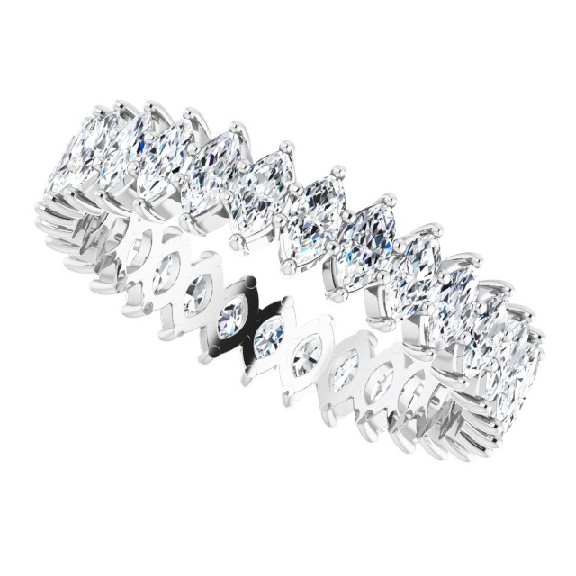 14K Gold Marquise Natural Diamond Shared-Prong Eternity Band – 4x2 mm Stones - White Gold - view 5