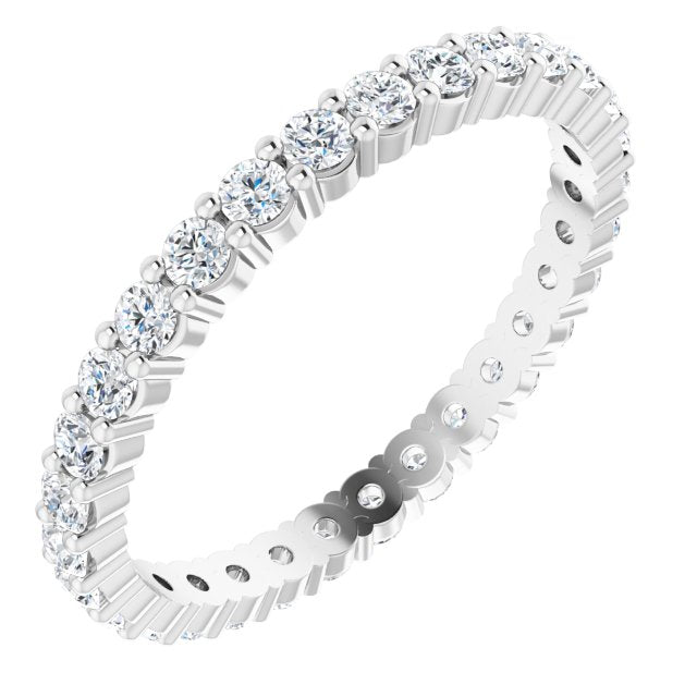 14K Gold Round Lab-Grown Diamond Shared-Prong Eternity Band – 2 mm Stones - White Gold