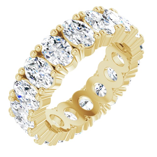 14K Gold Oval Natural Diamond Shared-Prong Eternity Band – 6x4 mm Stones - Yellow Gold