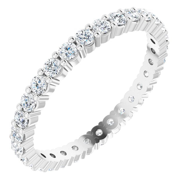 14K Gold Round Lab-Grown Diamond Shared-Prong Eternity Band – 2 mm Stones - White Gold