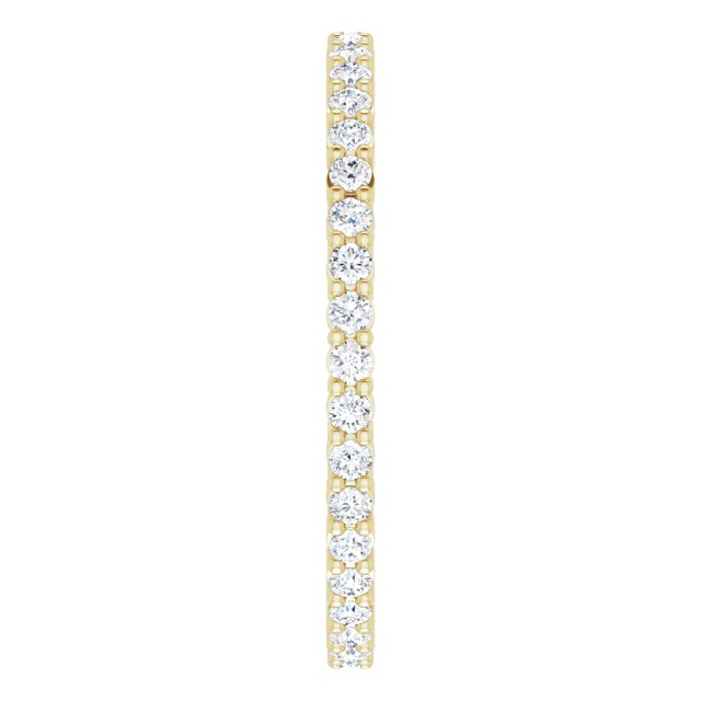 14K Gold Round Natural Diamond Shared-Prong Eternity Band – 1.5 mm Stones - Yellow Gold - view 4