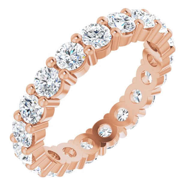 10K Gold Round Natural Diamond Shared-Prong Eternity Band – 3.4 mm Stones - Rose Gold