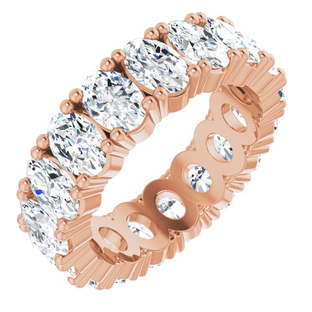 14K Gold Oval Natural Diamond Shared-Prong Eternity Band – 6x4 mm Stones - Rose Gold