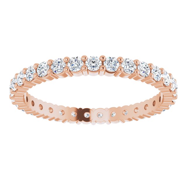 10K Gold Round Natural Diamond Shared-Prong Eternity Band – 2 mm Stones - Rose Gold - view 3