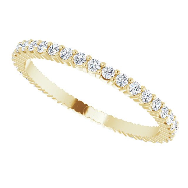 14K Gold Round Natural Diamond Shared-Prong Eternity Band – 1.5 mm Stones - Yellow Gold - view 5
