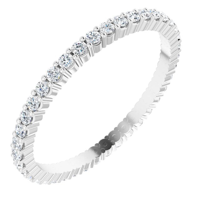 14K Gold Round Natural Diamond Shared-Prong Eternity Band – 1.5 mm Stones - White Gold