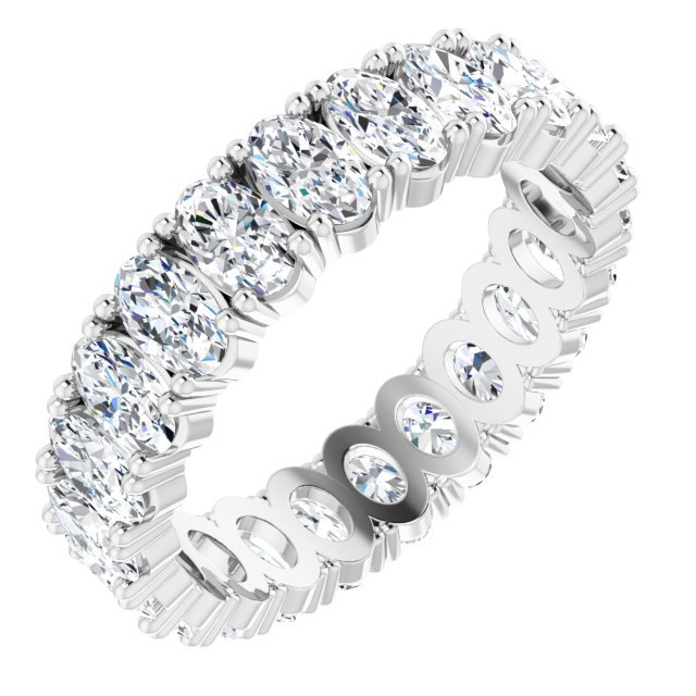 14K Gold Oval Natural Diamond Shared-Prong Eternity Band – 5x3 mm Stones - White Gold