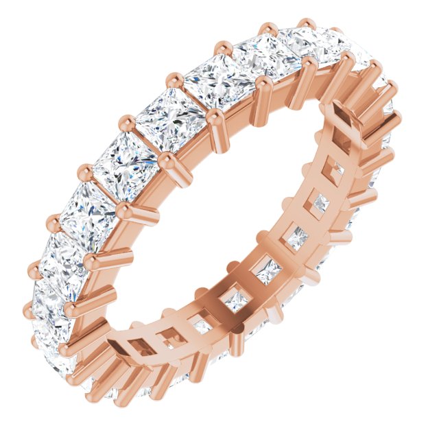 10K Gold Square Natural Diamond Shared-Prong Eternity Band – 3x3 mm Stones - Rose Gold