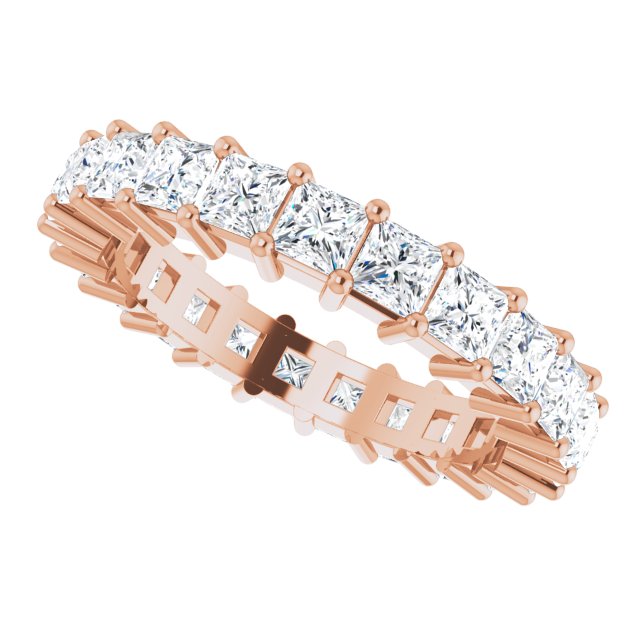10K Gold Square Natural Diamond Shared-Prong Eternity Band – 3x3 mm Stones - Rose Gold - view 5