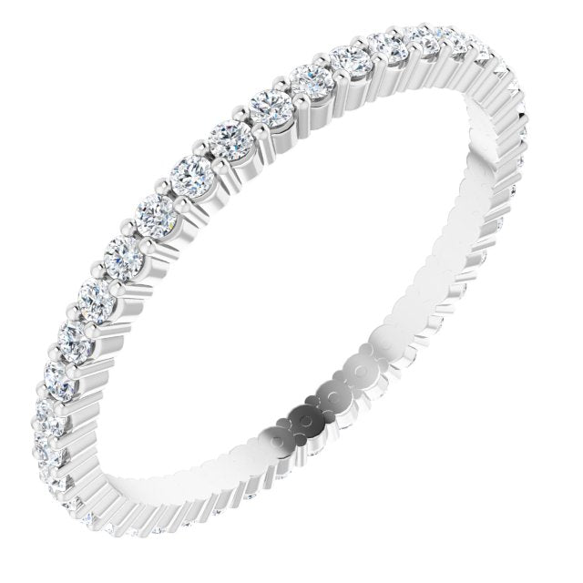 14K Gold Round Natural Diamond Shared-Prong Eternity Band – 1.5 mm Stones - White Gold