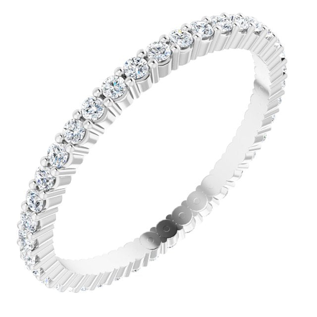 14K Gold Round Natural Diamond Shared-Prong Eternity Band – 1.5 mm Stones - White Gold