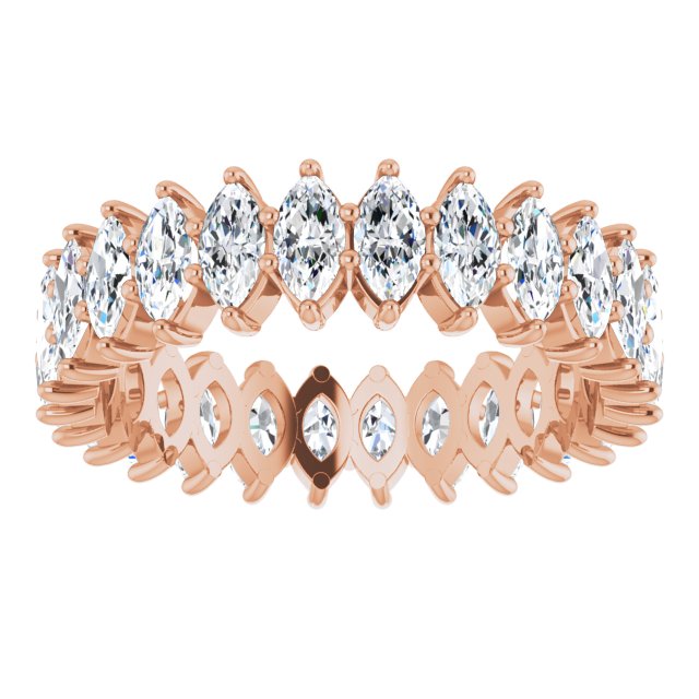 14K Gold Marquise Natural Diamond Shared-Prong Eternity Band – 4x2 mm Stones - Rose Gold - view 3