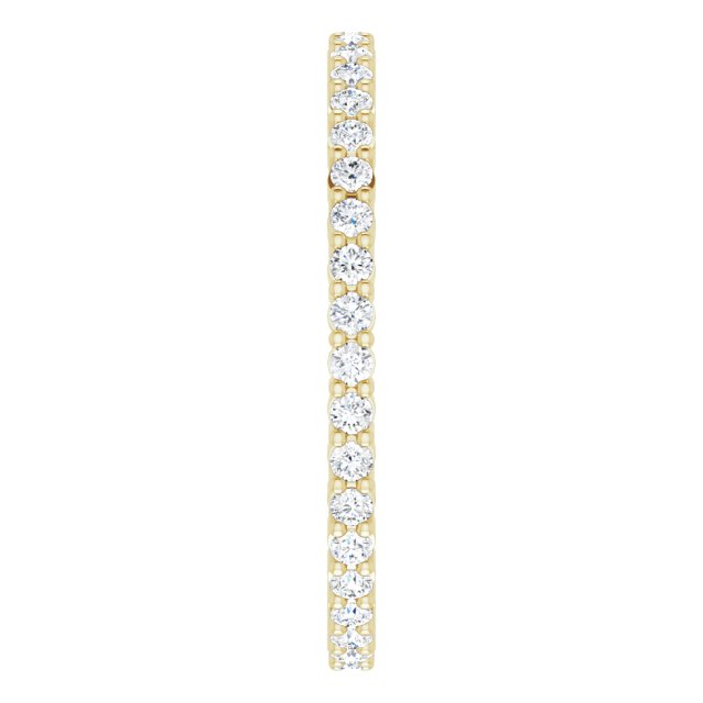 14K Gold Round Natural Diamond Shared-Prong Eternity Band – 1.5 mm Stones - Yellow Gold - view 4
