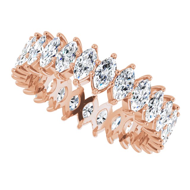 14K Gold Marquise Natural Diamond Shared-Prong Eternity Band – 4x2 mm Stones - Rose Gold - view 5
