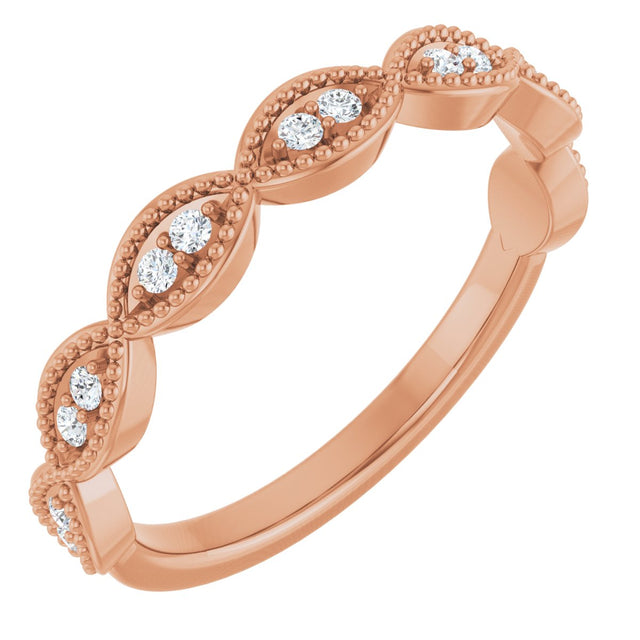 14K Gold Round Natural Diamond Milgrain Infinity-Inspired Anniversary Band – 1/8 CTW - Rose Gold