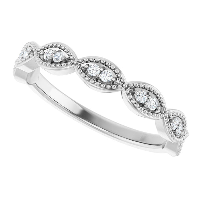 Platinum Round Natural Diamond Milgrain Infinity-Inspired Anniversary Band – 1/8 CTW - view 5