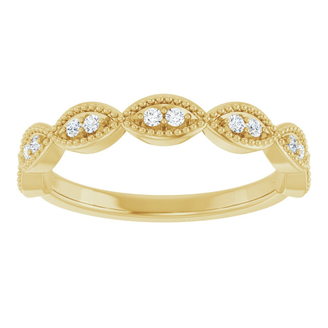 14K Gold Round Natural Diamond Milgrain Infinity-Inspired Anniversary Band – 1/8 CTW - Yellow Gold - view 3