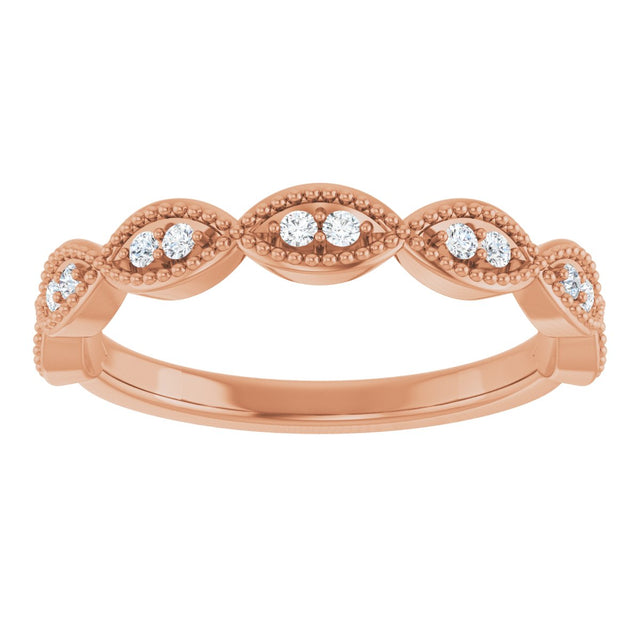 14K Gold Round Natural Diamond Milgrain Infinity-Inspired Anniversary Band – 1/8 CTW - Rose Gold - view 3