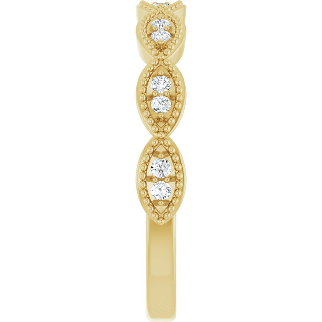 14K Gold Round Natural Diamond Milgrain Infinity-Inspired Anniversary Band – 1/8 CTW - Yellow Gold - view 4