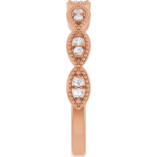 14K Gold Round Natural Diamond Milgrain Infinity-Inspired Anniversary Band – 1/8 CTW - Rose Gold - view 4