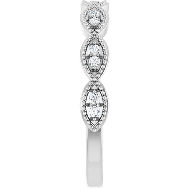 Platinum Round Natural Diamond Milgrain Infinity-Inspired Anniversary Band – 1/8 CTW - view 4