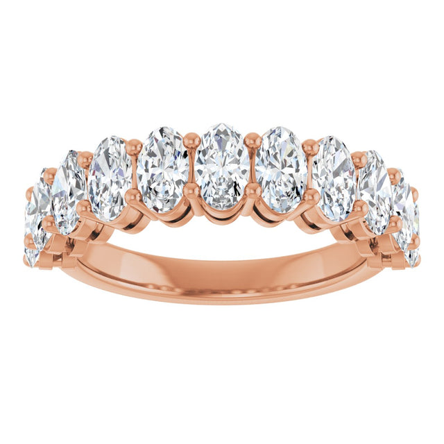 14K Gold Oval Lab-Grown Diamond Shared-Prong Anniversary Band – 5x3 mm Stones - Rose Gold - view 3