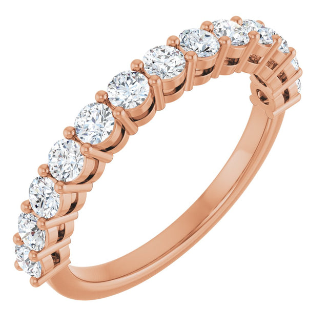 14K Gold Round Natural Diamond Shared-Prong Anniversary Band – 1/3–3/4 CTW - Rose Gold