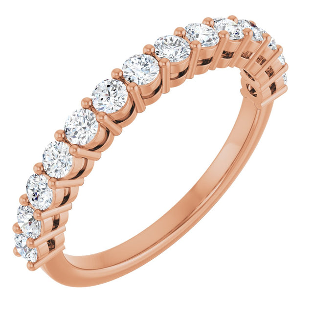14K Gold Round Natural Diamond Shared-Prong Anniversary Band – 1/3–3/4 CTW - Rose Gold