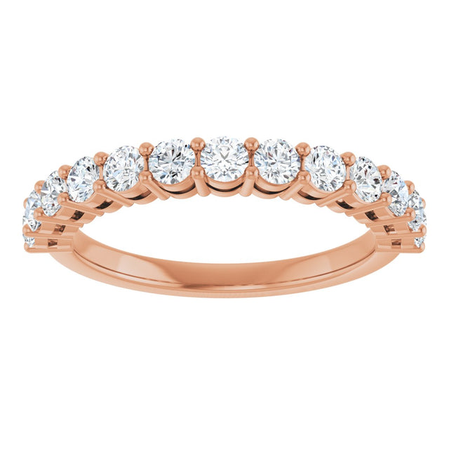 14K Gold Round Natural Diamond Shared-Prong Anniversary Band – 1/3–3/4 CTW - Rose Gold - view 3