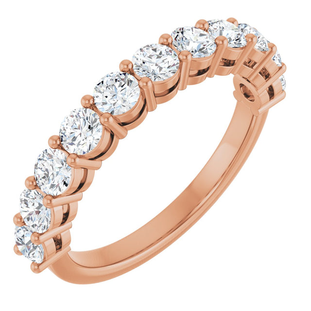14K Gold Round Natural Diamond Shared-Prong Anniversary Band – 1 CTW - Rose Gold
