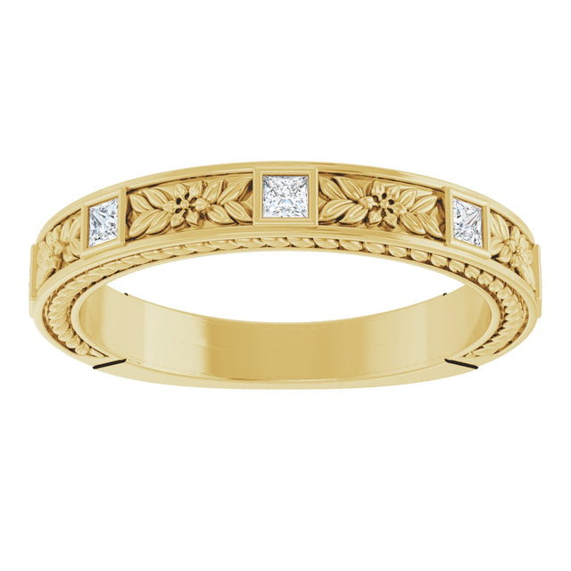 14K Gold Square Natural Diamond Anniversary Band – 1/6 CTW - Yellow Gold - view 3
