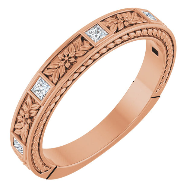 14K Gold Square Natural Diamond Anniversary Band – 1/6 CTW - Rose Gold