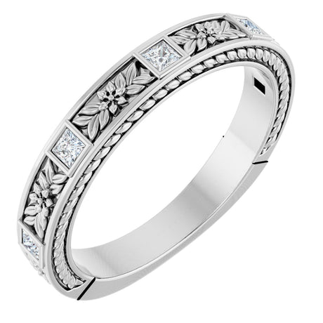14K Gold Square Natural Diamond Anniversary Band – 1/6 CTW - White Gold