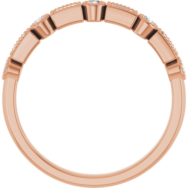 14K Gold Straight Baguette Natural Diamond Beaded Multi-Shape Anniversary Band – 1/4 CTW - Rose Gold - view 2