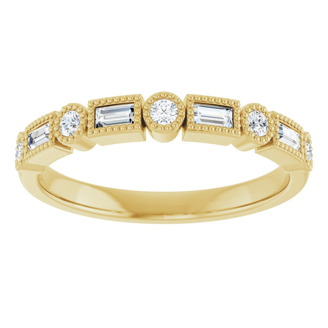 14K Gold Straight Baguette Natural Diamond Beaded Multi-Shape Anniversary Band – 1/4 CTW - Yellow Gold - view 3