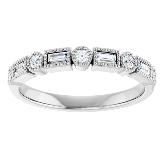 14K Gold Straight Baguette Natural Diamond Beaded Multi-Shape Anniversary Band – 1/4 CTW - White Gold - view 3