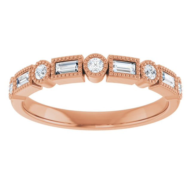 14K Gold Straight Baguette Natural Diamond Beaded Multi-Shape Anniversary Band – 1/4 CTW - Rose Gold - view 3