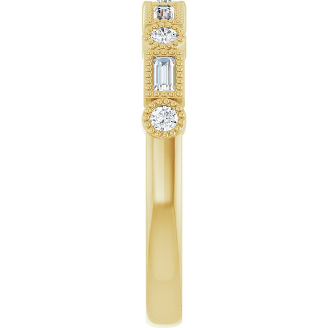 14K Gold Straight Baguette Natural Diamond Beaded Multi-Shape Anniversary Band – 1/4 CTW - Yellow Gold - view 4