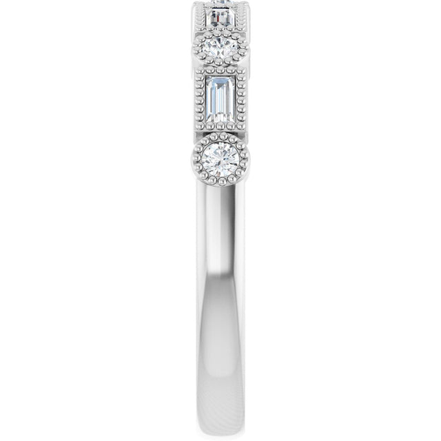 14K Gold Straight Baguette Natural Diamond Beaded Multi-Shape Anniversary Band – 1/4 CTW - White Gold - view 4