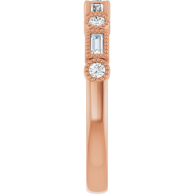 14K Gold Straight Baguette Natural Diamond Beaded Multi-Shape Anniversary Band – 1/4 CTW - Rose Gold - view 4