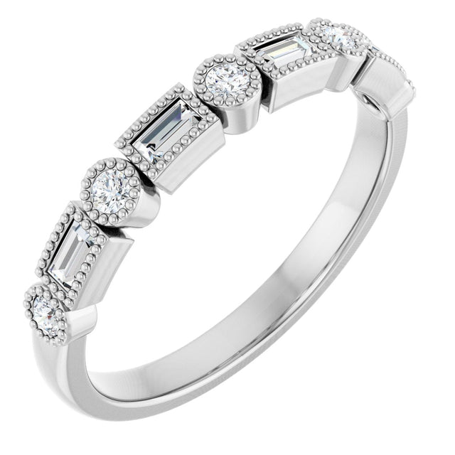 14K Gold Straight Baguette Natural Diamond Beaded Multi-Shape Anniversary Band – 1/4 CTW - White Gold